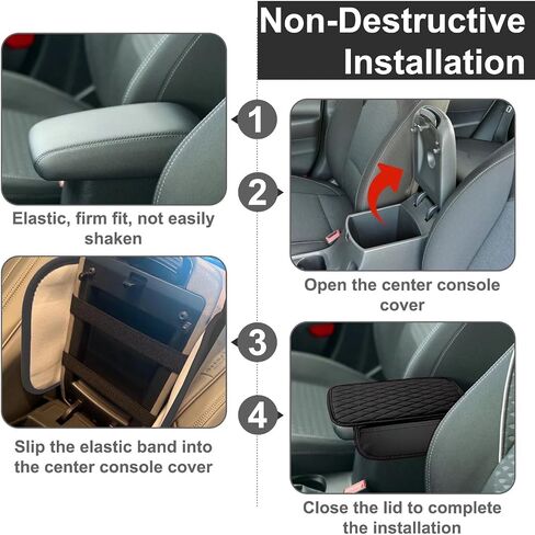 Car Center Console Cover, Anti-Scratch Leather and Memory Foam Center Console Cover, Hand Rest Pillow with 2 Organizer Pockets Storage Bags, Universal Fit for Most Vehicles, Car Accessories (Black) in Kuwait