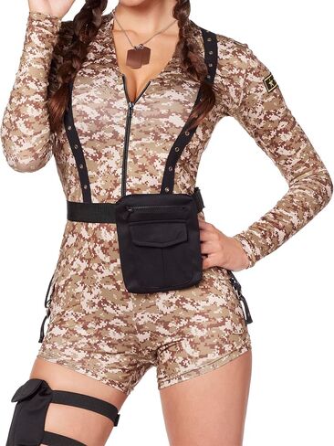 Spirit Halloween Adult Special Forces Babe Costume | Uniform Costume| Beige Camo Romper with Thigh Holster in Saudi Arabia