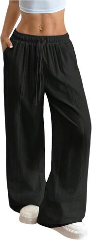 SOLY HUX Women's Summer Wide Leg Flowy Beach Pants Drawstring Waist Loose Palazzo Trousers with Pocket in Kuwait