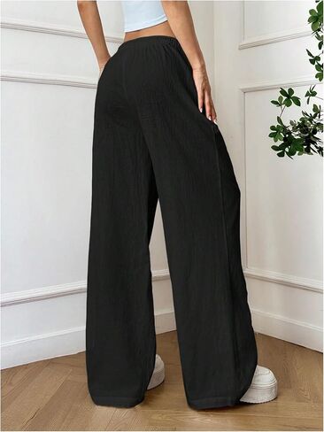 SOLY HUX Women's Summer Wide Leg Flowy Beach Pants Drawstring Waist Loose Palazzo Trousers with Pocket in Kuwait