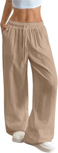 SOLY HUX Women's Summer Wide Leg Flowy Beach Pants Drawstring Waist Loose Palazzo Trousers with Pocket in Kuwait