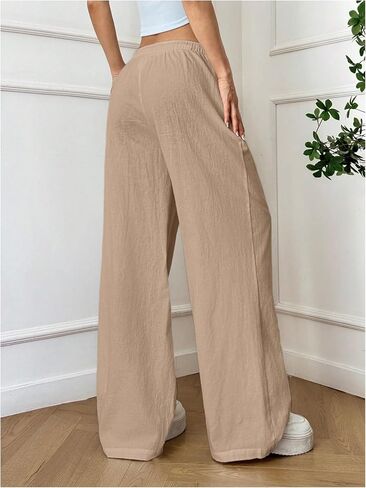 SOLY HUX Women's Summer Wide Leg Flowy Beach Pants Drawstring Waist Loose Palazzo Trousers with Pocket in Kuwait