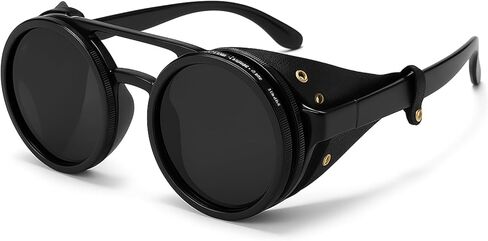 نظارات شمسية مستقطبة ملونة قابلة للتعديل، عدسات فلتر Nd، UV400، نظارات ظلال Steampunk قابلة للتعتيم مع دروع جلدية in Saudi Arabia