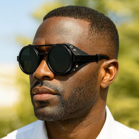 نظارات شمسية مستقطبة ملونة قابلة للتعديل، عدسات فلتر Nd، UV400، نظارات ظلال Steampunk قابلة للتعتيم مع دروع جلدية in Saudi Arabia