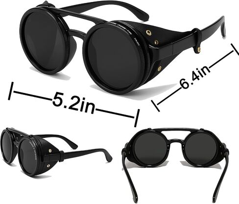 نظارات شمسية مستقطبة ملونة قابلة للتعديل، عدسات فلتر Nd، UV400، نظارات ظلال Steampunk قابلة للتعتيم مع دروع جلدية in Saudi Arabia