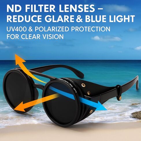 نظارات شمسية مستقطبة ملونة قابلة للتعديل، عدسات فلتر Nd، UV400، نظارات ظلال Steampunk قابلة للتعتيم مع دروع جلدية in Saudi Arabia