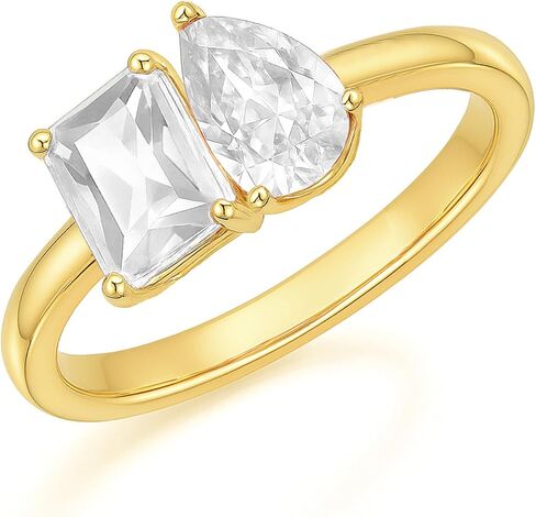 Amazon Essentials 14K Gold or Rhodium-Plated Toi Et Moi Two-Stone Birthstone Ring in Saudi Arabia