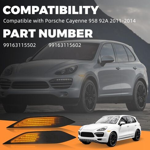 Amber Side Marker Light, 99163115502/99163115602, Compatible with Porsche Cayenne 958 92A 2011-2014, Smoked Cover Pulsating Amber Side Marker Light, Smoke Lens Dynamic Light in Saudi Arabia