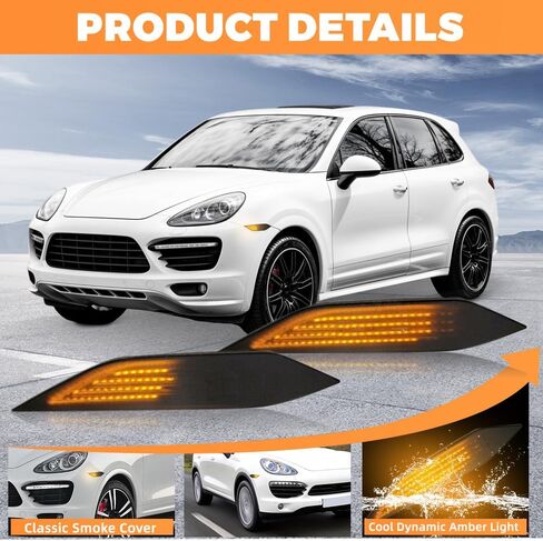 Amber Side Marker Light, 99163115502/99163115602, Compatible with Porsche Cayenne 958 92A 2011-2014, Smoked Cover Pulsating Amber Side Marker Light, Smoke Lens Dynamic Light in Saudi Arabia