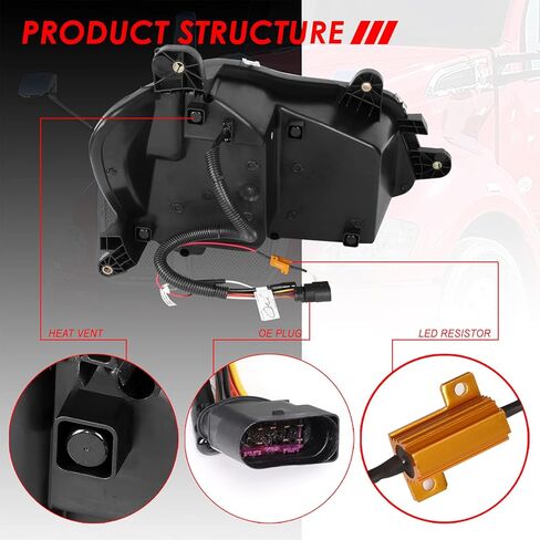 مصابيح أمامية لجهاز العرض هالو DRL من Auto Dynasty مع إشارة انعطاف تسلسلية LED متوافقة مع Kenworth T680 2013-2021، جانب السائق والراكب، غطاء من الكروم in Kuwait