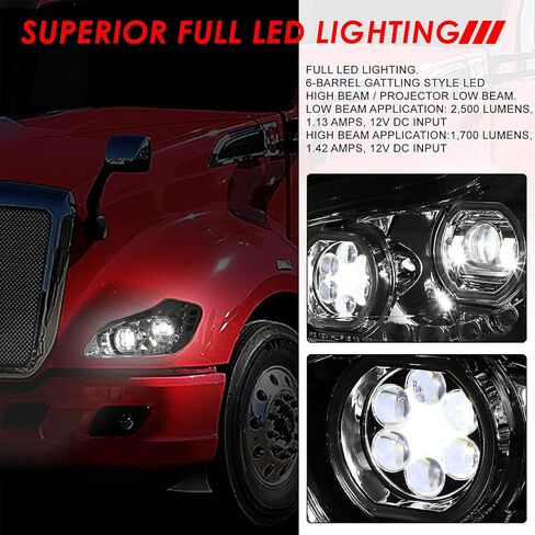 مصابيح أمامية لجهاز العرض هالو DRL من Auto Dynasty مع إشارة انعطاف تسلسلية LED متوافقة مع Kenworth T680 2013-2021، جانب السائق والراكب، غطاء من الكروم in Kuwait
