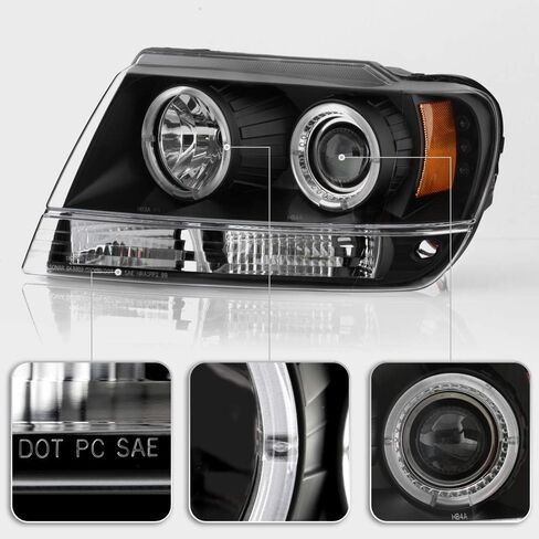 ACANII-For 1999-2004 Jeep Grand Cherokee LED Halo Ring أسود الإسكان المصابيح الأمامية لجهاز العرض المصابيح الأمامية والسائق والركاب in Saudi Arabia