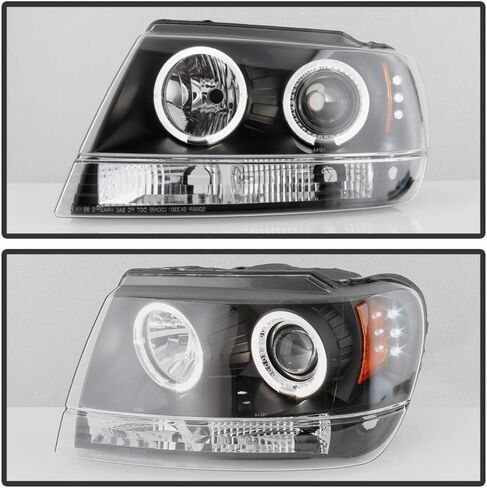 ACANII-For 1999-2004 Jeep Grand Cherokee LED Halo Ring أسود الإسكان المصابيح الأمامية لجهاز العرض المصابيح الأمامية والسائق والركاب in Saudi Arabia