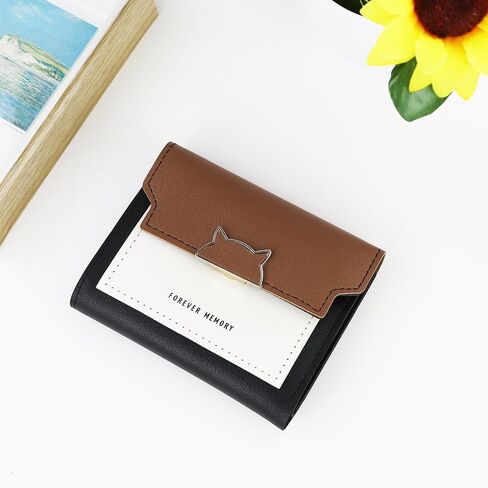 PU Trifold Wallets for Women, Women’s Short Wallet Color Blocking, Ladies Wallet with Multi Slot and ID Window(Green) in Saudi Arabia