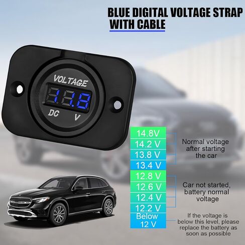 Car Battery Voltage Meter, Waterproof DC 12V 24V Round LED Digital Display Voltage Gauge with Cables & Panel Screws, Auto Battery Monitor Indicator, Universal for Sedans Pickups SUVs in Saudi Arabia