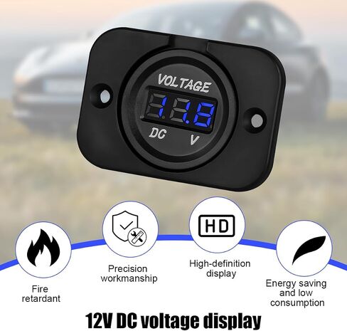 Car Battery Voltage Meter, Waterproof DC 12V 24V Round LED Digital Display Voltage Gauge with Cables & Panel Screws, Auto Battery Monitor Indicator, Universal for Sedans Pickups SUVs in Saudi Arabia