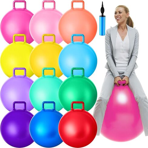 Meooeck 12 قطعة كرة قادوس مقاس 20 بوصة مع مقبض ومضخة هواء كرة نطاطة كرة القفز النطاطة لعبة داخلية وخارجية للأولاد والبنات وممارسة الرياضة، 12 لونًا in Kuwait