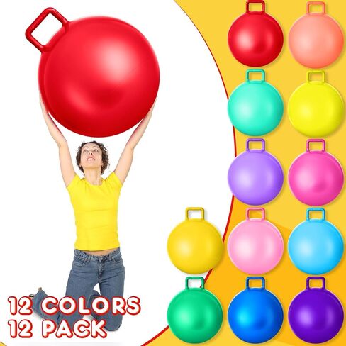Meooeck 12 قطعة كرة قادوس مقاس 20 بوصة مع مقبض ومضخة هواء كرة نطاطة كرة القفز النطاطة لعبة داخلية وخارجية للأولاد والبنات وممارسة الرياضة، 12 لونًا in Kuwait