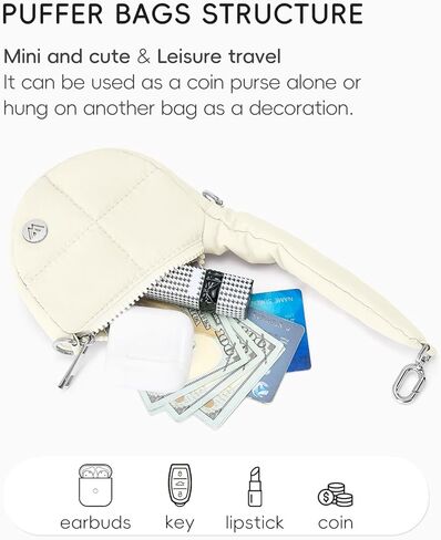WESTBRONCO Super Mini Coin Pouch Nylon Quilted Wristlet Purses for Women Tiny Cute Purse Puffer Crescent Keychain Bag, Small Handbag in Kuwait