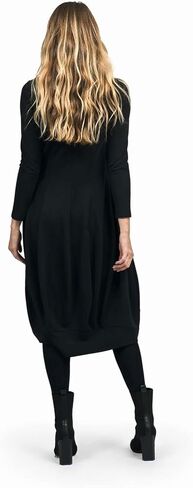 ALEMBIKA Women's Long Sleeve Turtleneck Midi Dress, A-Line Style, Black in Saudi Arabia