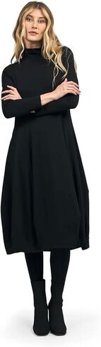 ALEMBIKA Women's Long Sleeve Turtleneck Midi Dress, A-Line Style, Black in Saudi Arabia