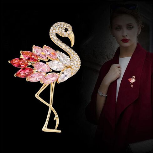 Rhinestone Flamingo Brooch Pin for Women Fashion Crystal Enamel Delicate Animal Bird Brooch Lapel Pins Elegant Dress Accessories Jewelry Holiday Christmas Birthday in Saudi Arabia