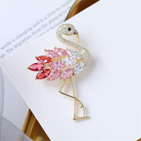 Rhinestone Flamingo Brooch Pin for Women Fashion Crystal Enamel Delicate Animal Bird Brooch Lapel Pins Elegant Dress Accessories Jewelry Holiday Christmas Birthday in Saudi Arabia
