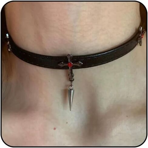 Gothic Necklace Black Red Crystal Necklace Black Leather Choker Punk Halloween Jewelry for Women in Kuwait