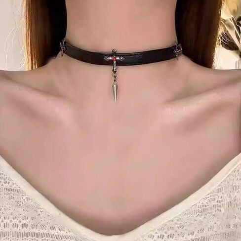 Gothic Necklace Black Red Crystal Necklace Black Leather Choker Punk Halloween Jewelry for Women in Kuwait