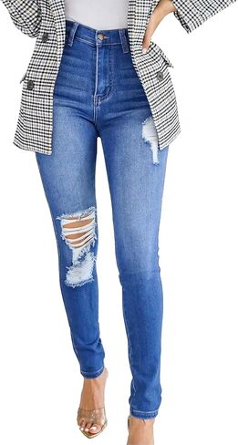 Women’s Curvy High Rise Skinny Jeans Comfy Stretch Classic Jeans Pants in Saudi Arabia