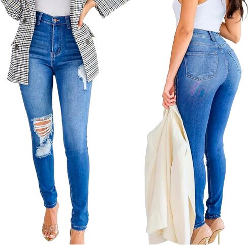 Women’s Curvy High Rise Skinny Jeans Comfy Stretch Classic Jeans Pants in Saudi Arabia