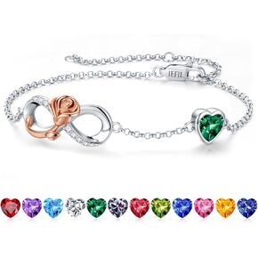 Iefil Infinite Rose Birthstone Bracelet for Women, 925 Sterling Silver Charm Link Birthstone Bracelet, Anniversary Birthday Gifts for Women, Mothers Day Valentines Christmas Gifts for Wife Girlfriend in Saudi Arabia