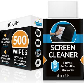 Screen Cleaner Wipes by iCloth – Individually Wrapped – Travel Size – Streak-Free – Clean Your Phone, iPad, Laptop, Computer Screen and More – 24 Wipes (5" x 7") in Kuwait