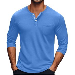 Henley Shirts for Men Long Sleeve Lightweight Casual Basic Tee Crewneck Soft T-Shirt Big and Tall with Pocket in Kuwait