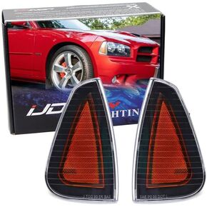 iJDMTOY OE-Spec أغطية مصابيح جانبية للعدسة السوداء الداكنة الكاملة متوافقة مع شاحن دودج 2006-2010، استبدل العلامات الجانبية OEM الكهرمانية/الشفافة in Kuwait