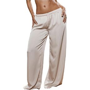 GORGLITTER Women's Y2k Wide Leg Baggy Palazzo Pants Drawstring Waist Loose Trousers Satin Loungewear in Kuwait