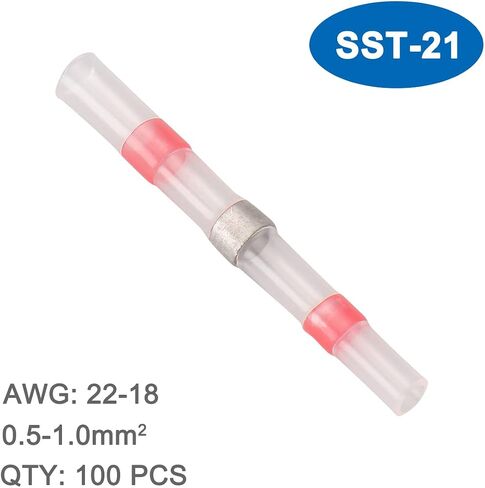 Baomain Solder Seal Wire Connectors 26-24 AWG Heat Shrink Butt Connector Waterproof Insulated Electrical Butt Splice Terminals SST-11 White Pack of 100 in Saudi Arabia