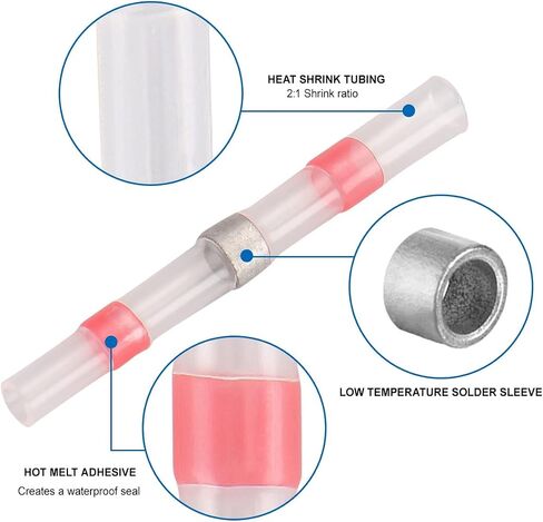 Baomain Solder Seal Wire Connectors 26-24 AWG Heat Shrink Butt Connector Waterproof Insulated Electrical Butt Splice Terminals SST-11 White Pack of 100 in Saudi Arabia