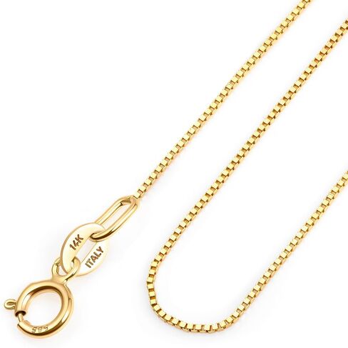 Amberta Real Italian Yellow 14K Gold Necklaces for Women Men | Super Thin Dainty & Sturdy Box Curb Singapore Solid Chain Delicate Choker 16/18/20 inch in Saudi Arabia
