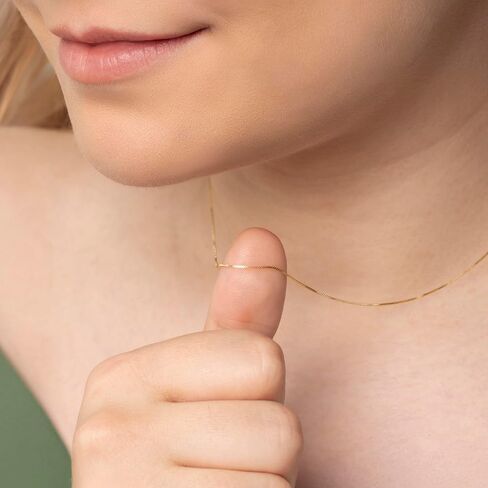 Amberta Real Italian Yellow 14K Gold Necklaces for Women Men | Super Thin Dainty & Sturdy Box Curb Singapore Solid Chain Delicate Choker 16/18/20 inch in Saudi Arabia