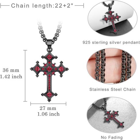 Gothic Cross Necklace S925 Sterling Silver Goth Necklace Black Cross Necklace Gothic Jewelry Gifts for Men Women in Kuwait