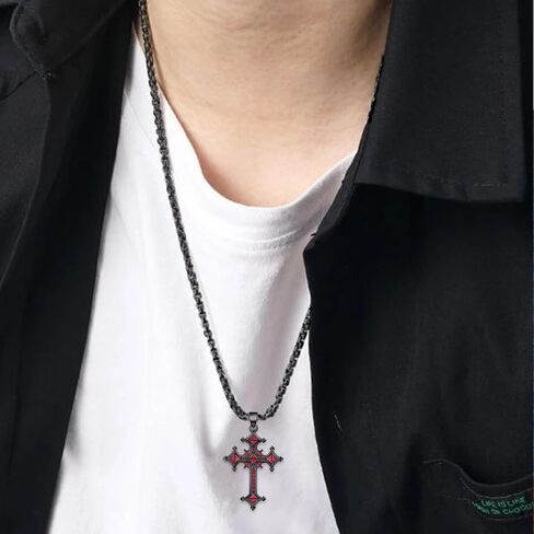 Gothic Cross Necklace S925 Sterling Silver Goth Necklace Black Cross Necklace Gothic Jewelry Gifts for Men Women in Kuwait