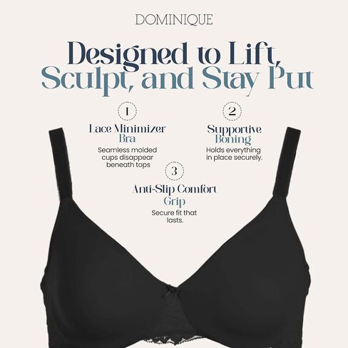 Dominique Women’s Lena Lace Minimizer Bra #7309 – Seamless Full Figure Underwire Lingerie for Women in Saudi Arabia