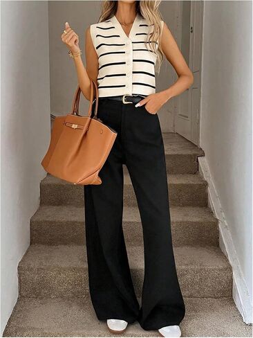 سترة نسائية مخططة من MakeMeChic بدون أكمام وأزرار سفلية in Saudi Arabia