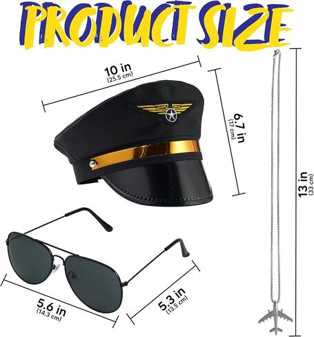 Spooktacular Creations 3 Pcs Pilot Caption Accessory Set, Halloween Airplane Costume Accessory with Hat Necklace glasses for Men Women Captains Navy costume Halloween Dressing up Party in Saudi Arabia