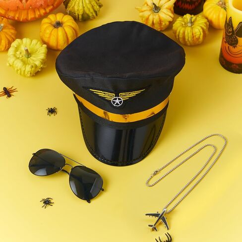 Spooktacular Creations 3 Pcs Pilot Caption Accessory Set, Halloween Airplane Costume Accessory with Hat Necklace glasses for Men Women Captains Navy costume Halloween Dressing up Party in Saudi Arabia