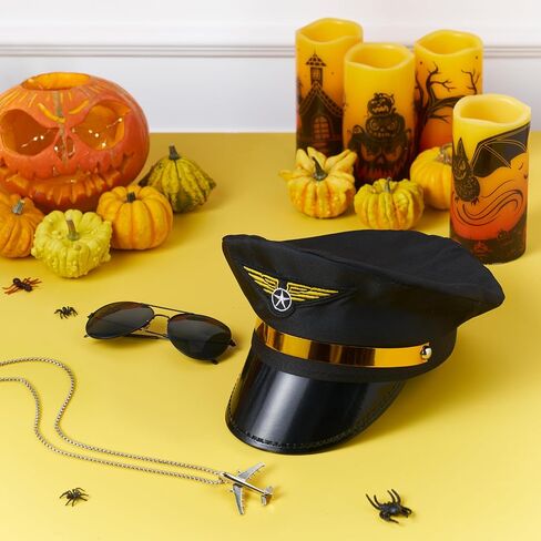 Spooktacular Creations 3 Pcs Pilot Caption Accessory Set, Halloween Airplane Costume Accessory with Hat Necklace glasses for Men Women Captains Navy costume Halloween Dressing up Party in Saudi Arabia