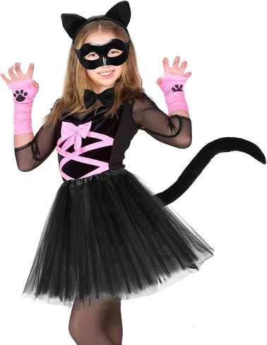Beaupretty Black Cat Costume for Women, Cat Costume Accessories Cat Ear Headband Tail Cosplay Tutu Skirt Bow Tie Half Mask Black Animal Halloween Accessory Kit for Women Girls in Saudi Arabia