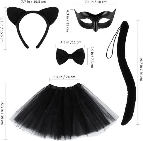 Beaupretty Black Cat Costume for Women, Cat Costume Accessories Cat Ear Headband Tail Cosplay Tutu Skirt Bow Tie Half Mask Black Animal Halloween Accessory Kit for Women Girls in Saudi Arabia
