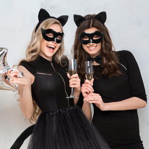 Beaupretty Black Cat Costume for Women, Cat Costume Accessories Cat Ear Headband Tail Cosplay Tutu Skirt Bow Tie Half Mask Black Animal Halloween Accessory Kit for Women Girls in Saudi Arabia